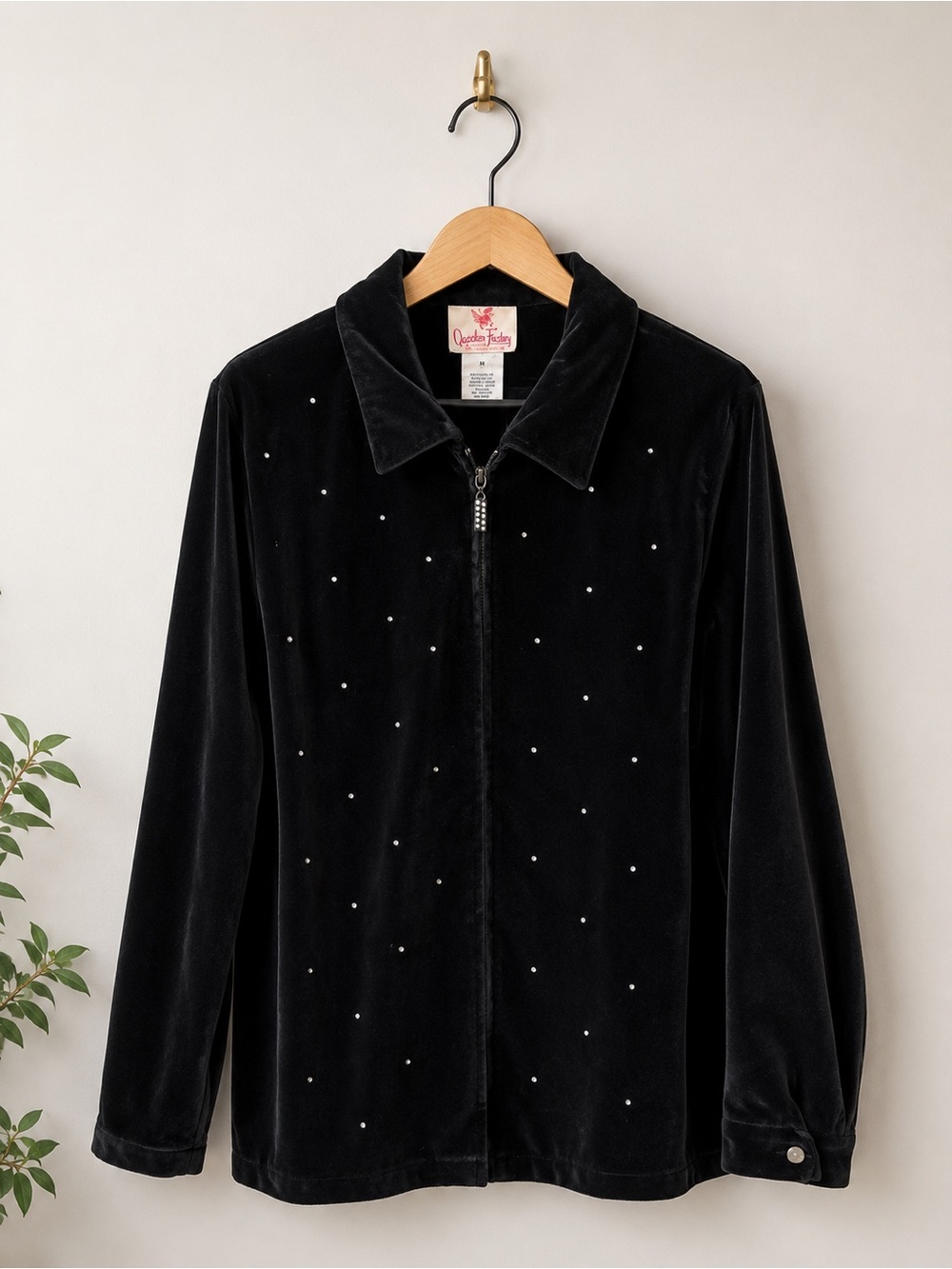 Violet & Claire Black Velvet Bomber Jacket with Stud Embellishments